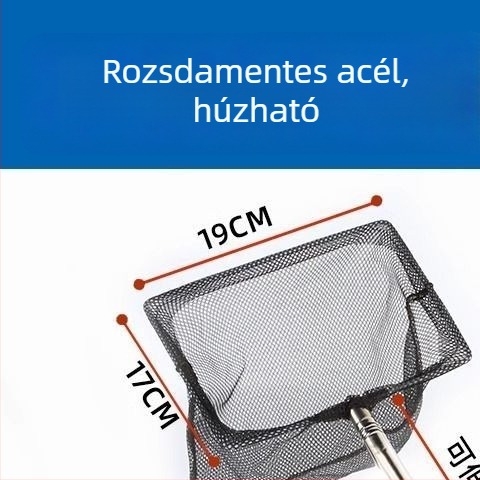 Aranyhalakhoz való akvarisztikai tisztító háló — négyszögletes keret, teleszkópos, kézi használatú, finom háló