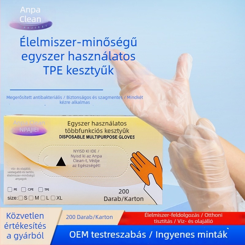 Egyszer használatos TPE kesztyűk, élelmiszer-minőségű, vízálló, olajálló