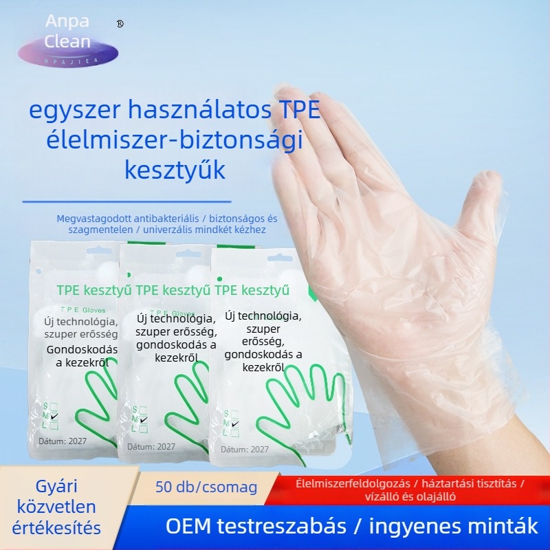 Egyszer használatos TPE kesztyűk, élelmiszer-minőségű, vízálló, olajálló