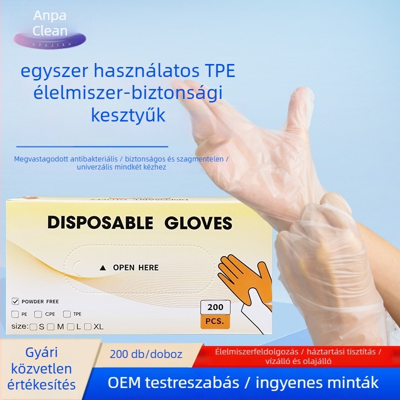 Egyszer használatos TPE kesztyűk, élelmiszer-minőségű, vízálló, olajálló