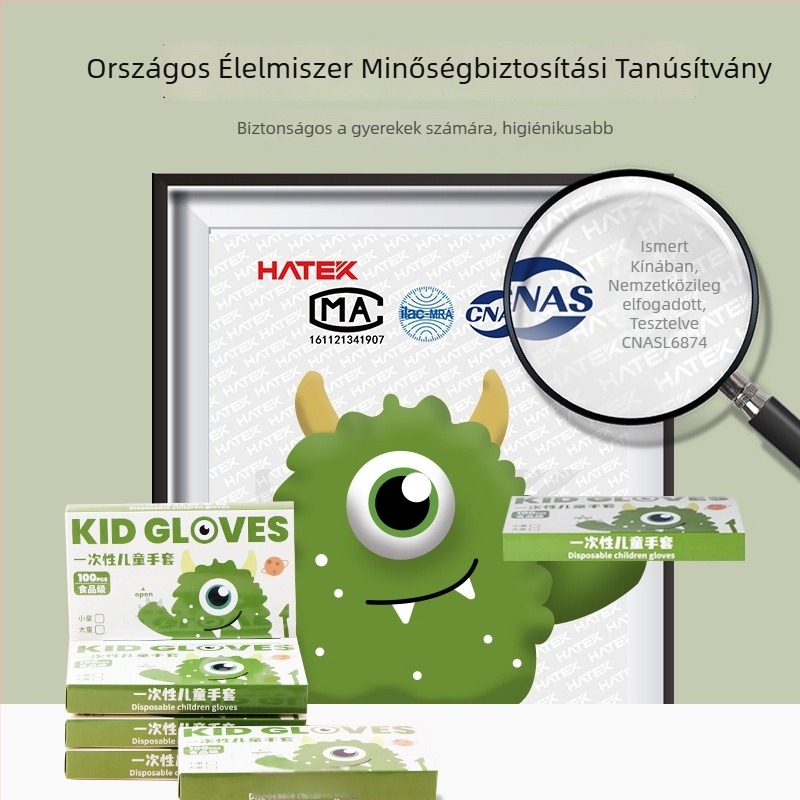 Gyermekeknek szánt egyszer használatos kesztyűk, élelmiszer-minőségű TPE, vastagított, csúszásmentes, átlátszó, rajzfilm dizájn