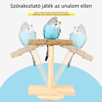 Papagáj játék Zanthoxylum-fából készült kapaszkodóval, csőrreszelő rúd, ringó platforma és harapós játék