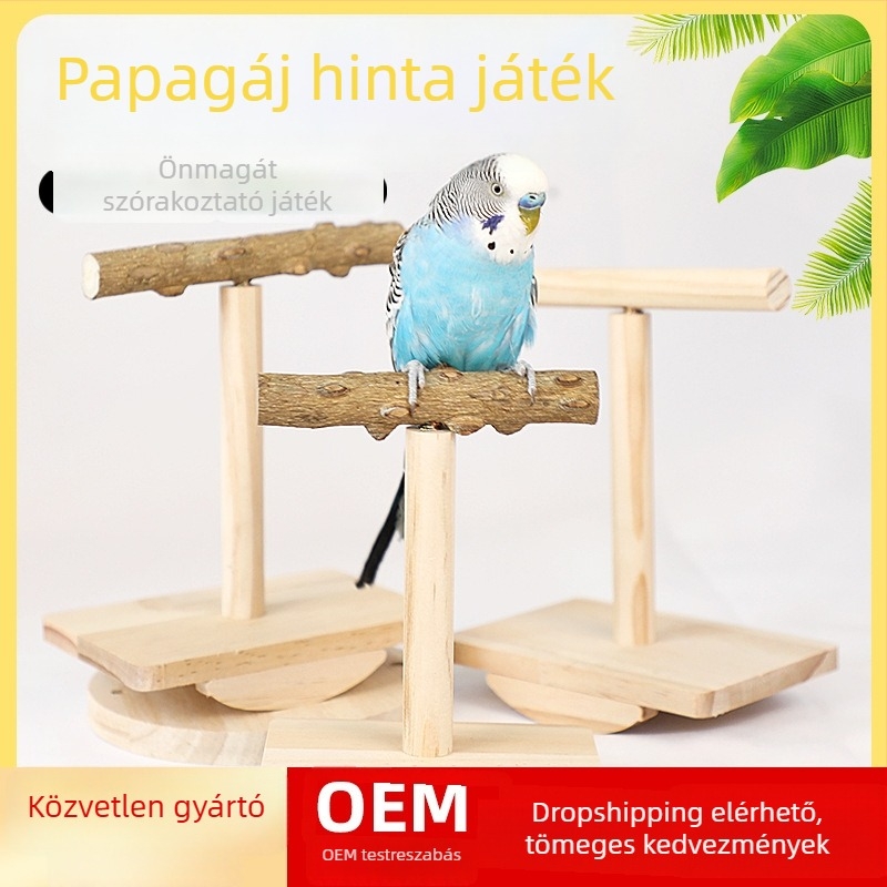 Papagáj játék Zanthoxylum-fából készült kapaszkodóval, csőrreszelő rúd, ringó platforma és harapós játék