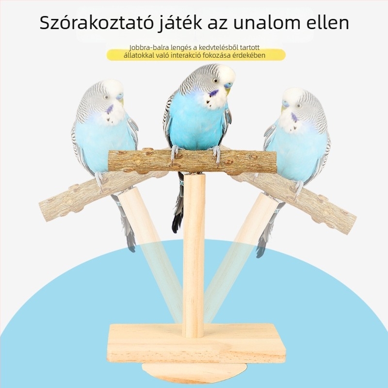Papagáj játék Zanthoxylum-fából készült kapaszkodóval, csőrreszelő rúd, ringó platforma és harapós játék