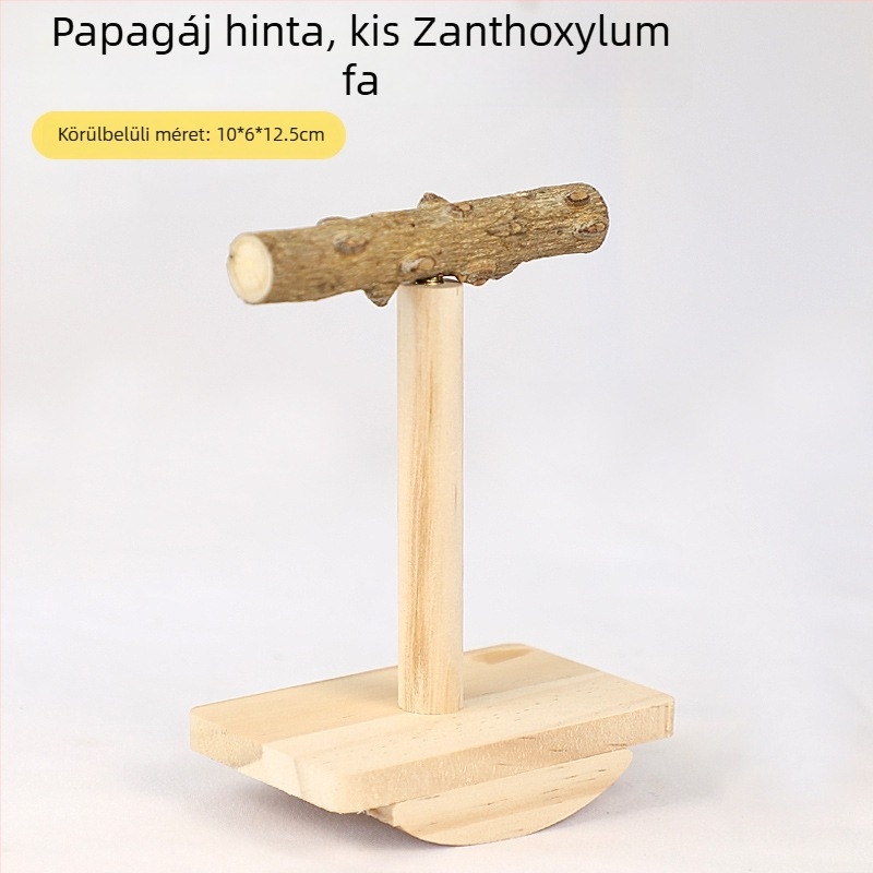 Papagáj játék Zanthoxylum-fából készült kapaszkodóval, csőrreszelő rúd, ringó platforma és harapós játék