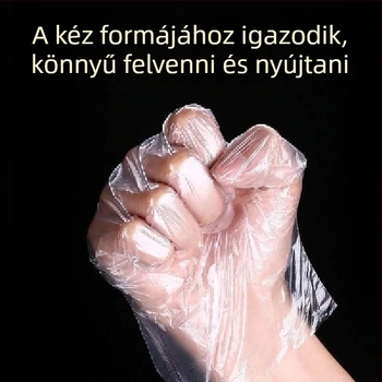 Egyszer használatos, élelmiszer-minőségű kesztyűk — vastagított átlátszó műanyag, csúszásgátló, logó nyomás lehetséges (vastagított, átlátszó, csúszásgátló, logó nyomás lehetséges)