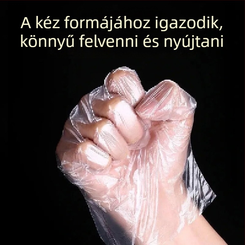 Egyszer használatos, élelmiszer-minőségű kesztyűk — vastagított átlátszó műanyag, csúszásgátló, logó nyomás lehetséges (vastagított, átlátszó, csúszásgátló, logó nyomás lehetséges)