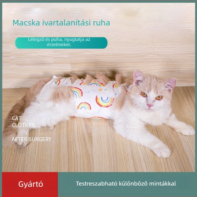 Macskák számára pántos posztoperatív ruha — lélegző pamutból készült gyógyulási ruházat sterilizálás után
