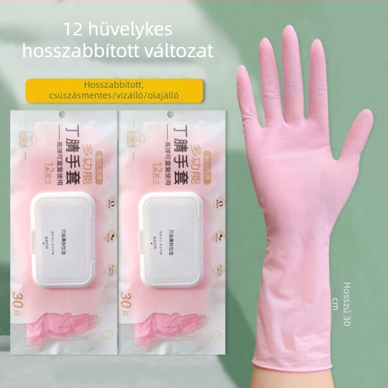 Extrahosszú egyszer használatos latex kesztyűk, vízállóak, konyhai és edények mosásához, tartósak