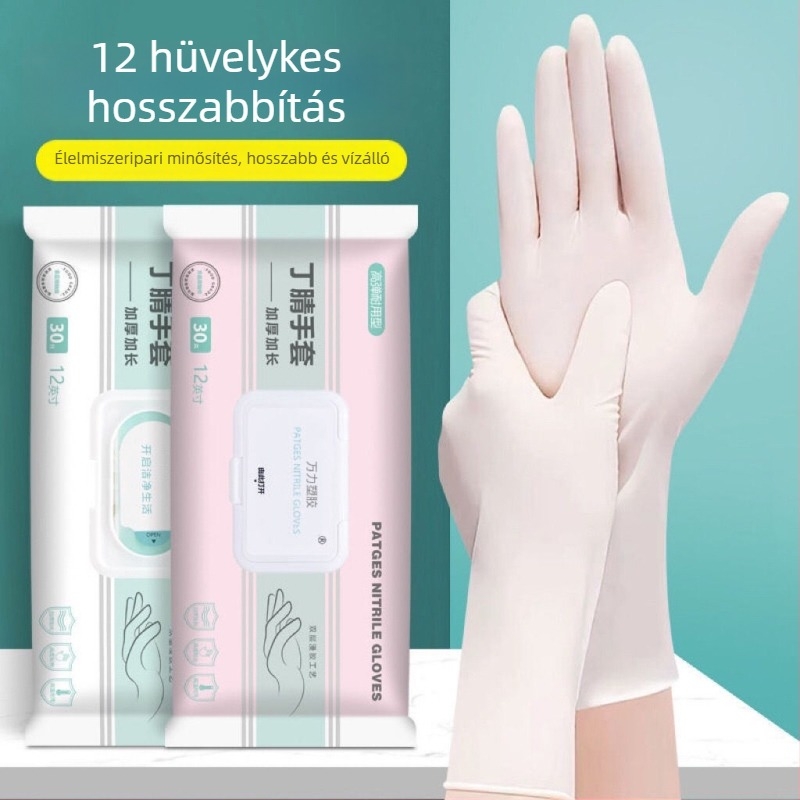 Extrahosszú egyszer használatos latex kesztyűk, vízállóak, konyhai és edények mosásához, tartósak