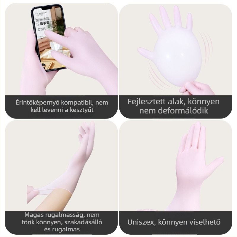 Egyszer használatos mosogatós kesztyűk, átlátszóak, porállóak, vastagság 0,05 mm alatt, műanyagból