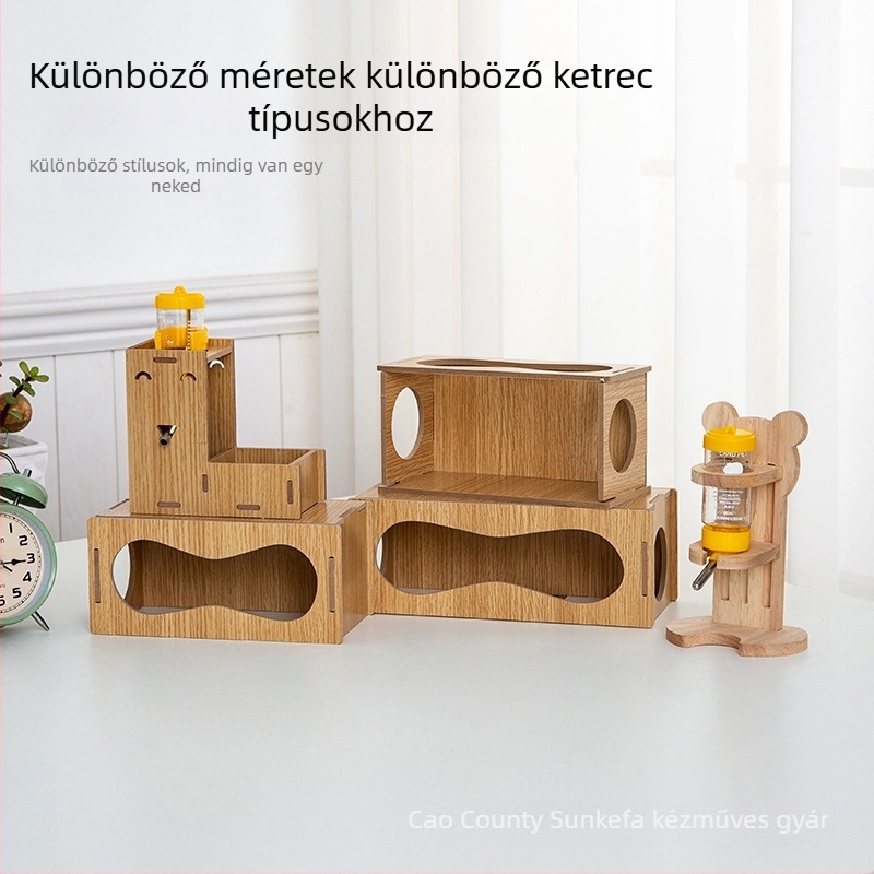 Hamster földalatti alagút barlang menedékkel; anyagok: nyárfa és magas sűrűségű lemez; kategória: háziállat felszerelések