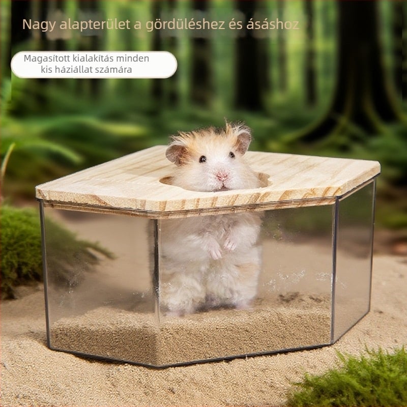 Hamster-specifikus kettős funkciójú fürdő és toalett, csöpögés elleni kialakítással; Anyagok: műanyag, fa; Márka: Chengxi; Eredet: Shandong