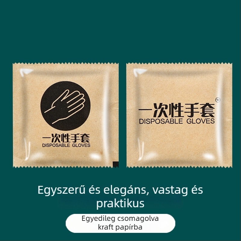 Élelmiszeripari egyszer használatos kesztyűk, átlátszó műanyag, vastagított, egyenként csomagolt, olajálló, polietilén anyag, 3 év élettartam