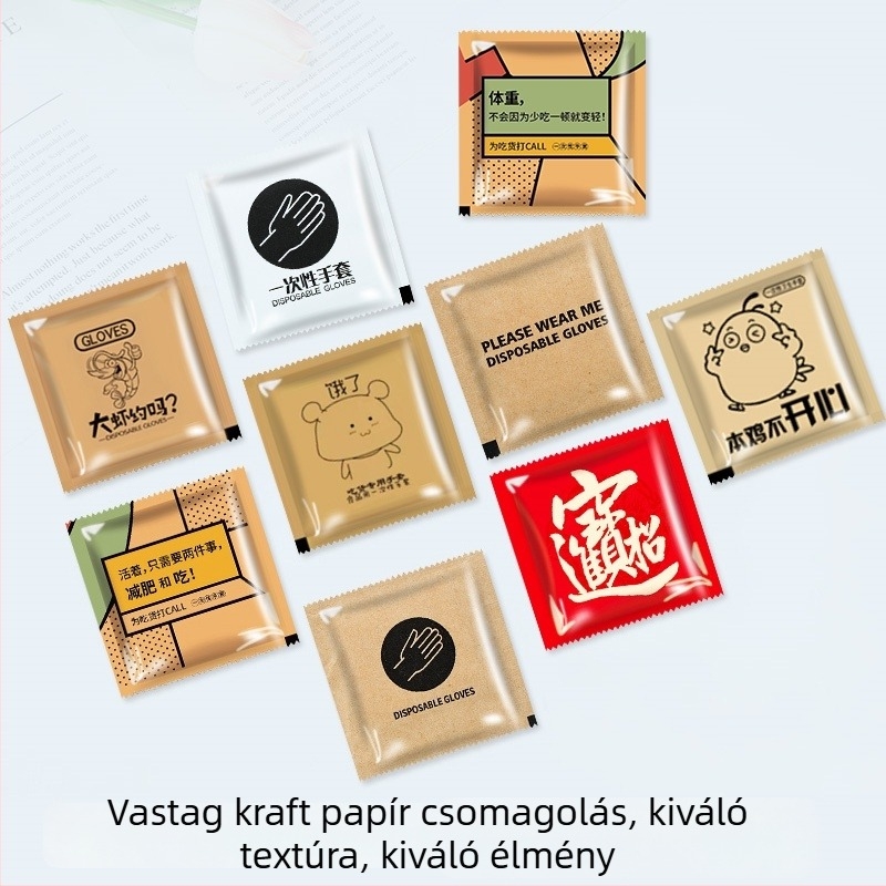 Élelmiszeripari egyszer használatos kesztyűk, átlátszó műanyag, vastagított, egyenként csomagolt, olajálló, polietilén anyag, 3 év élettartam