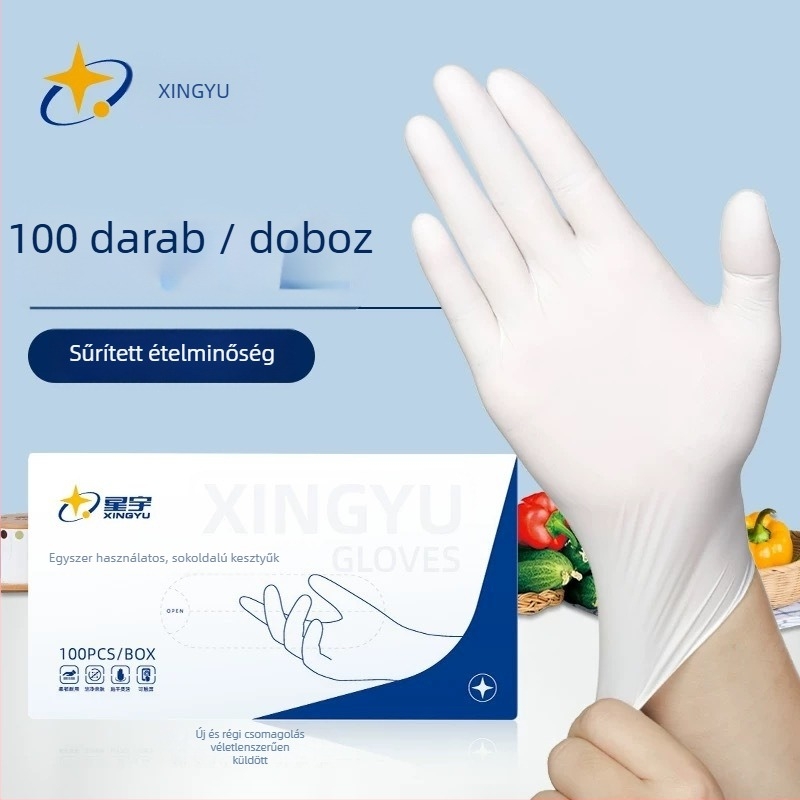 Egyszer használatos nitril kesztyűk, olajálló és vízálló, ideális a konyhai tisztításhoz (Márka: Xingyu, Tömeg: 4.5, Használat: Univerzális, Típus: Egyszer használatos)