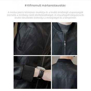 PU bőrdzseki stand-gallérral – férfiaknak városi casual, normál hossz, poliészter bélés