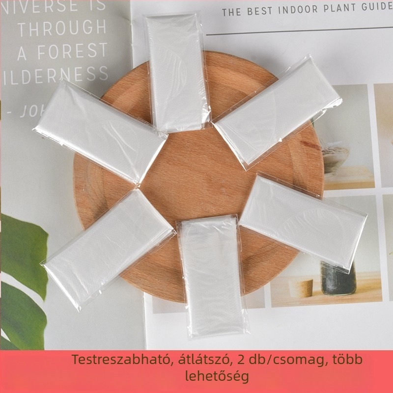 Élelmiszer-minőségű egyszer használatos kesztyűk, egyedi csomagolásban, 2 darab, átlátszó, vastított PE, konyhai használatra.