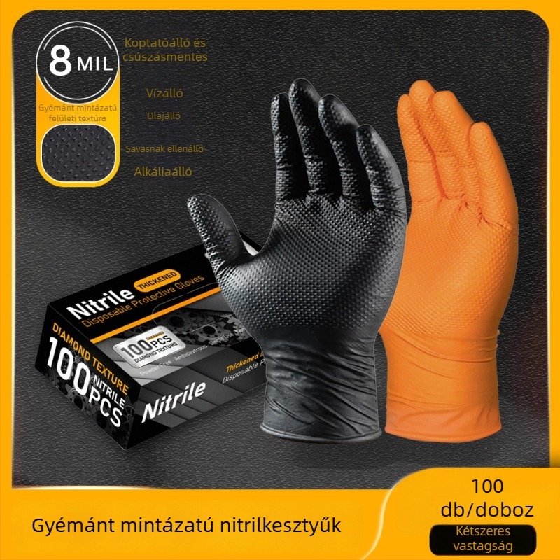Egyszer használatos nitril kesztyű vastagított gyémánt mintával, ipari gépekhez és autóreparációhoz