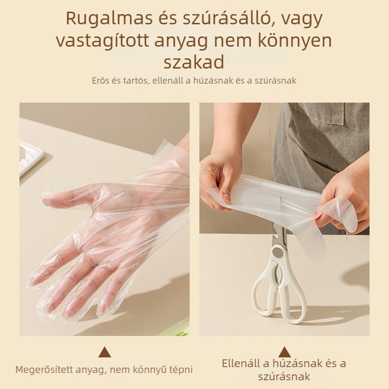 Egyszer használatos gyermek PE kesztyűk, élelmiszerbiztonság, átlátszó, 0,1 mm, dobozos kivitel, kihúzható dizájn