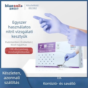 Blue Sail egyszer használatos nitril kesztyűk – orvosi minőségű védelem otthoni ellenőrzésekhez és tisztításhoz (anyag: nitril; osztály: orvosi)