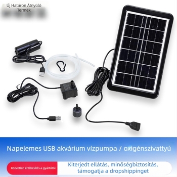 Levana akváriumi vízszivattyú – napelemes USB tápellátású, mini merülő szivattyú oxigénellátáshoz (monokristályos szilícium)