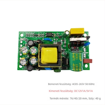 Izolált kettős kimenetű kapcsolóüzemű tápegység, bemenet 220V, kimenetek 5V1A és 12V1A, tartós AC-DC szabályozott átalakító modul
