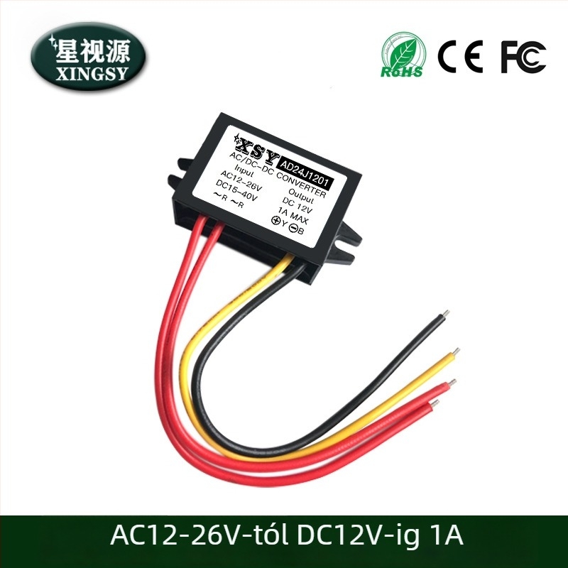 AC-DC Buck tápegység, 12V kimenet, bemenet 12-26V AC, 1-3A, 95% hatékonyság, IP67