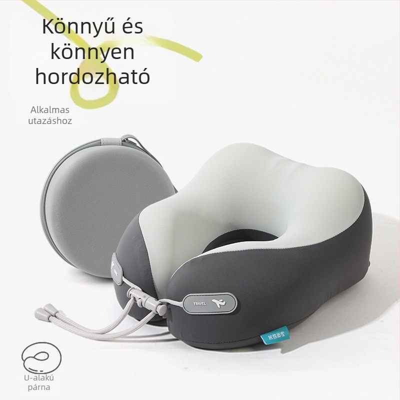 Memóriahab U-alakú utazó nyakpárna logóval, pamut-spandex huzat, modern minimalista stílus, nyaki gerinc-támogatás