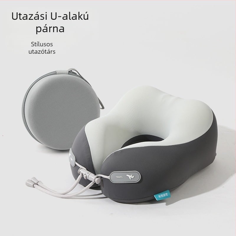 Memóriahab U-alakú utazó nyakpárna logóval, pamut-spandex huzat, modern minimalista stílus, nyaki gerinc-támogatás