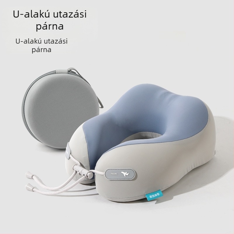 Memóriahab U-alakú utazó nyakpárna logóval, pamut-spandex huzat, modern minimalista stílus, nyaki gerinc-támogatás