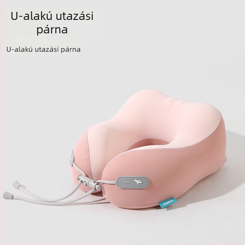 Memóriahab U-alakú utazó nyakpárna logóval, pamut-spandex huzat, modern minimalista stílus, nyaki gerinc-támogatás