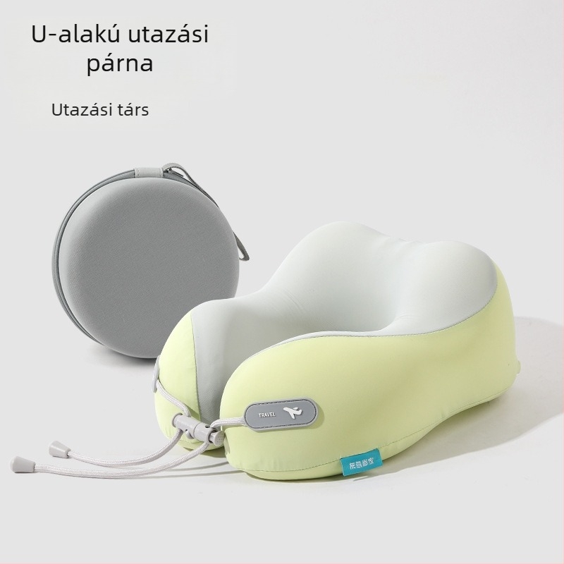 Memóriahab U-alakú utazó nyakpárna logóval, pamut-spandex huzat, modern minimalista stílus, nyaki gerinc-támogatás