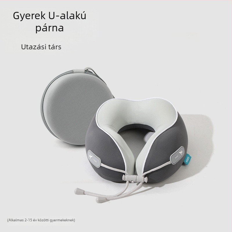 Memóriahab U-alakú utazó nyakpárna logóval, pamut-spandex huzat, modern minimalista stílus, nyaki gerinc-támogatás