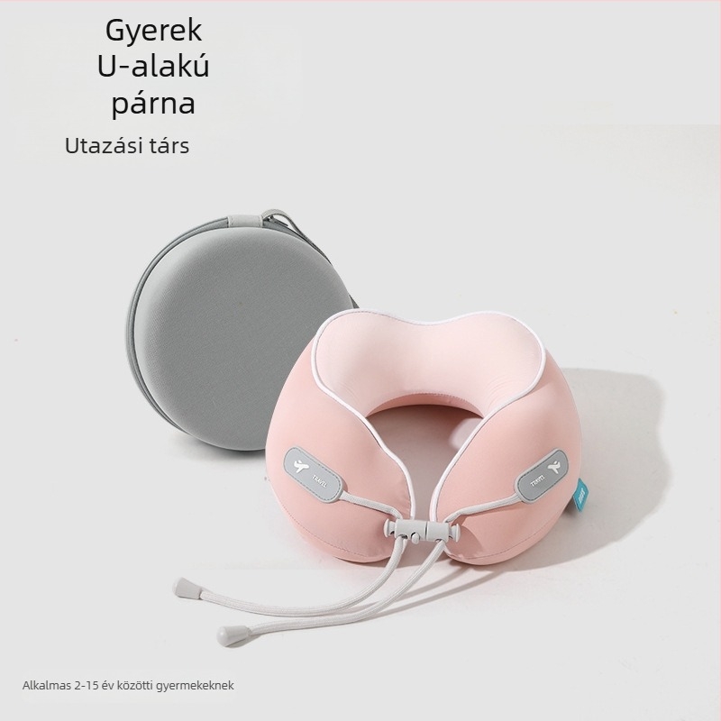 Memóriahab U-alakú utazó nyakpárna logóval, pamut-spandex huzat, modern minimalista stílus, nyaki gerinc-támogatás