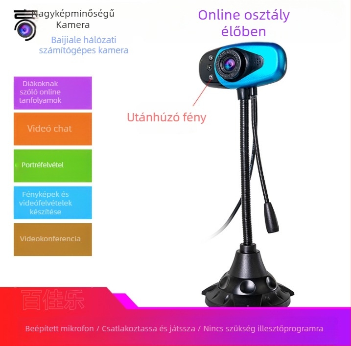 Asztali USB kamera 0,8 MP szenzorral, 1600x1200 max felbontás, 30 FPS, USB plug-and-play