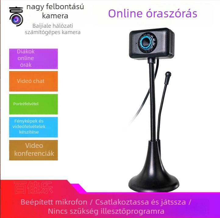 Asztali USB kamera 0,8 MP szenzorral, 1600x1200 max felbontás, 30 FPS, USB plug-and-play