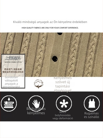 Férfi kötött kardigán mellény, 100% pamut, fleece-béléssel, vastag, V-nyakú, testhez álló fazon