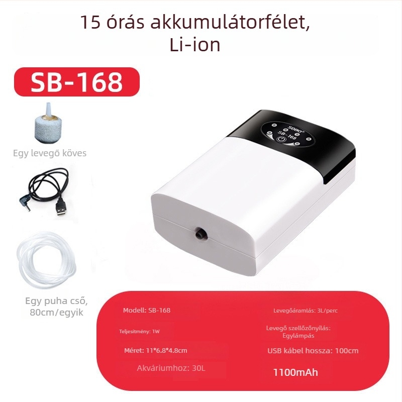 Songbao akváriumi aerátor – csendes oxigénpumpa, kettős tápellátású (AC/DC), súly 1