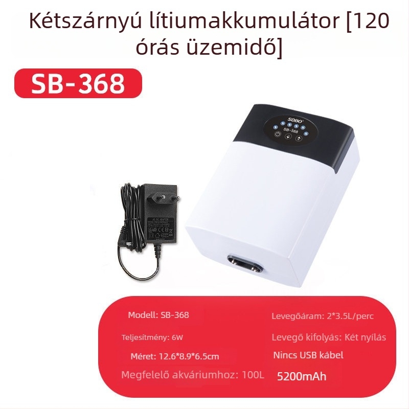 Songbao akváriumi aerátor – csendes oxigénpumpa, kettős tápellátású (AC/DC), súly 1