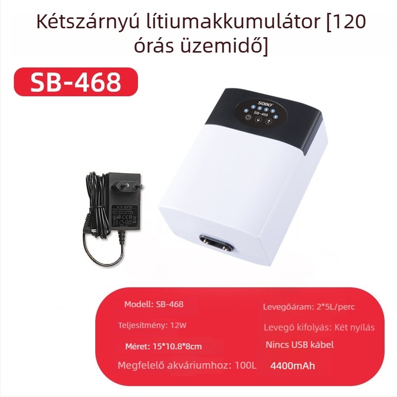 Songbao akváriumi aerátor – csendes oxigénpumpa, kettős tápellátású (AC/DC), súly 1