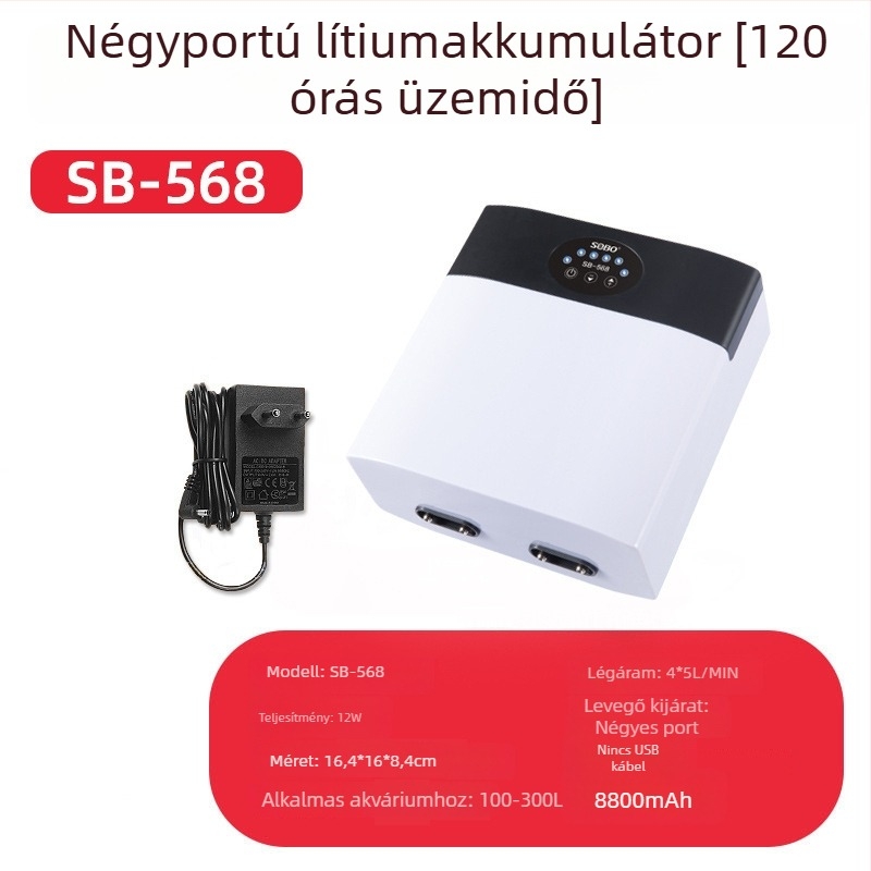 Songbao akváriumi aerátor – csendes oxigénpumpa, kettős tápellátású (AC/DC), súly 1