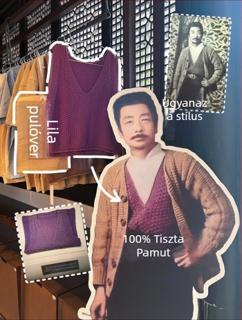 Lu Xun által inspirált lila pamut kötött mellény, laza szabású, ujjatlan, V-nyakú, vintage stílusú, őszi-téli 2026