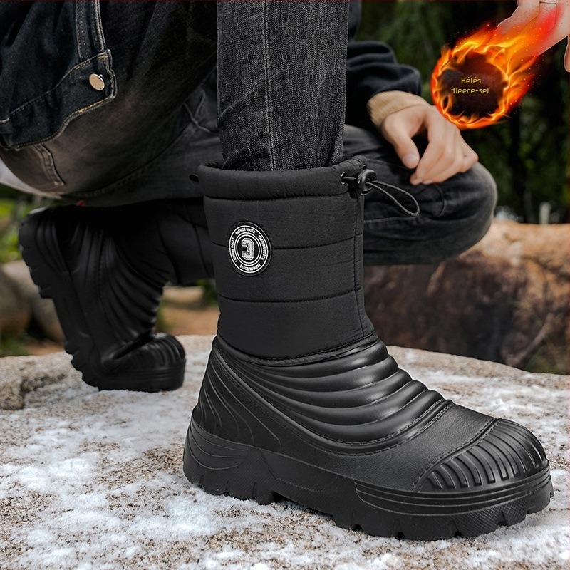 Férfi téli hócsizmák Velcro zárással, PU felsőrész, műszőrmés bélés, csúszásmentes gumitalp