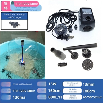AT-380 Beépíthető kerti szökőkút szivattyú, ABS, csendes működés, LED fény, halastó oxigénellátáshoz