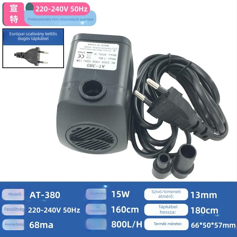 AT-380 Beépíthető kerti szökőkút szivattyú, ABS, csendes működés, LED fény, halastó oxigénellátáshoz