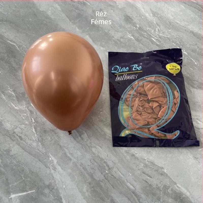10 hüvelykes fémes latex lufi, krom felülettel és logóval, esküvőkre és partikhoz