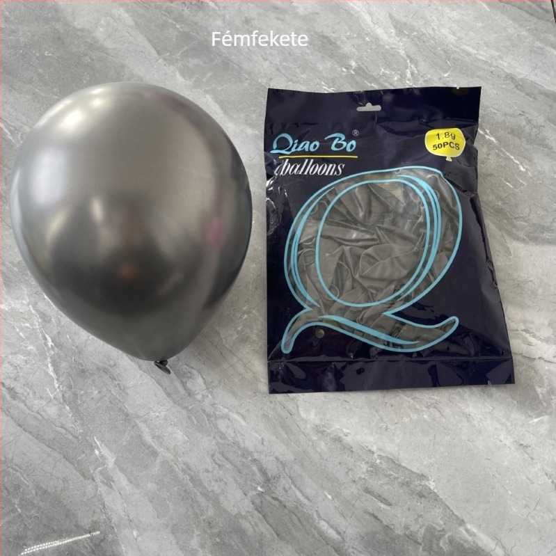 10 hüvelykes fémes latex lufi, krom felülettel és logóval, esküvőkre és partikhoz