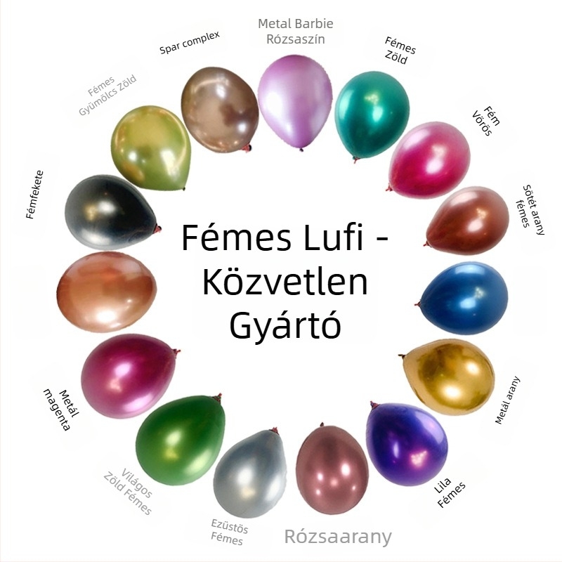 10 hüvelykes fémes latex lufi, krom felülettel és logóval, esküvőkre és partikhoz