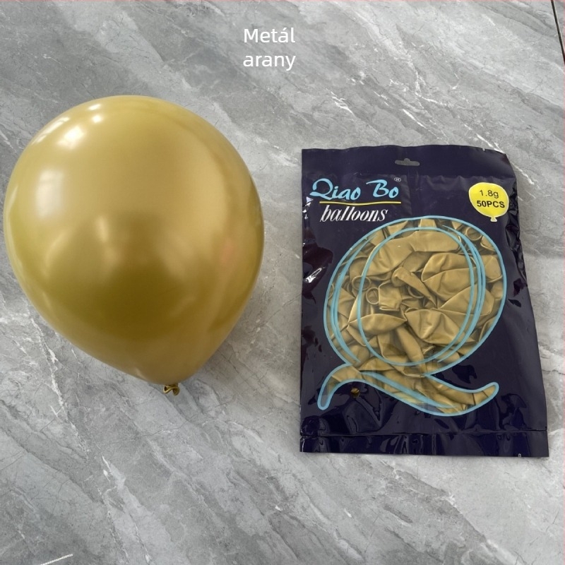 10 hüvelykes fémes latex lufi, krom felülettel és logóval, esküvőkre és partikhoz